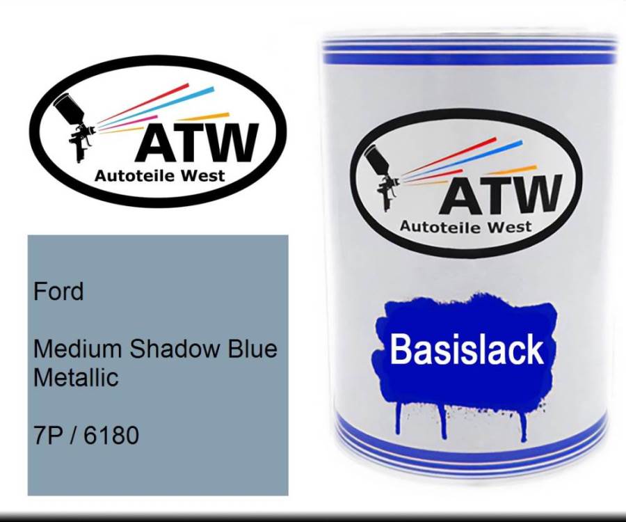 Ford, Medium Shadow Blue Metallic, 7P / 6180: 500ml Lackdose, von ATW Autoteile West.